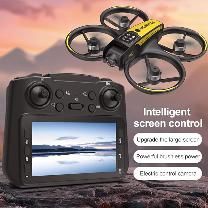 Drone with HD Camera 4.5inch Screen Controller, Under 250g Mini RC Quadcopter Headless Mode One-Key Takeoff/Landing Optical Flow Positioning M23 Drones with 2 Batteries for Adult Beginners (Black)