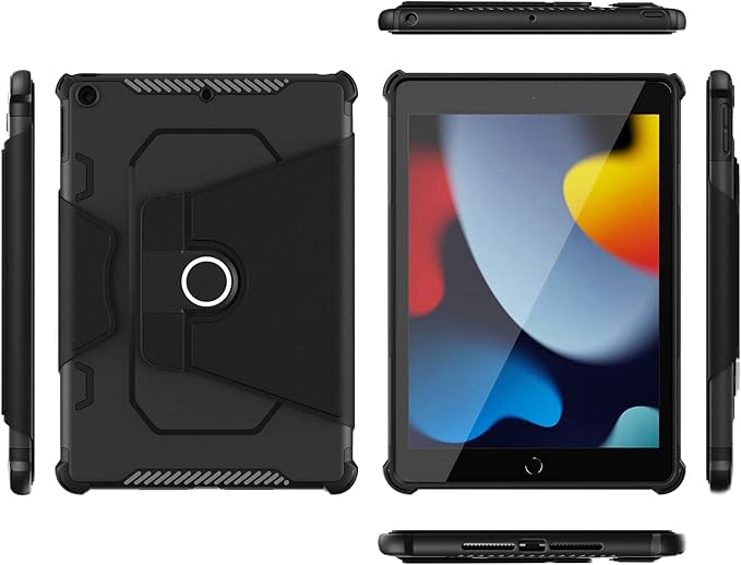 Smart Rotating Case for iPad 9th/8th/7th Generation 10.2" (2021/2020/2019), Techcircle Hybrid TPU+PC Magnetic Cover Soft Bumper [Corner Protection] Slim Folio Shockproof Protective Case-Black