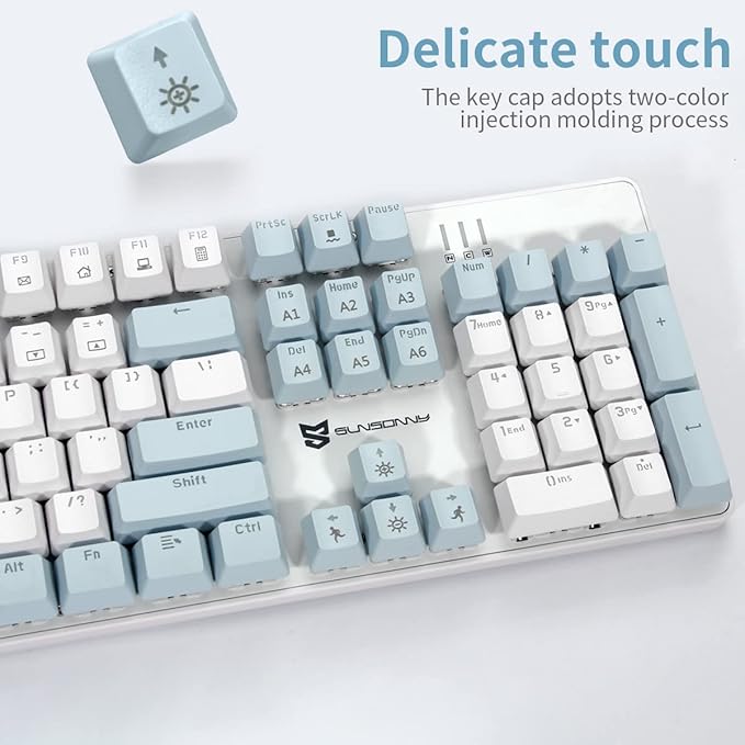 Merdia 104 Keys US Layout Wired Mechanical PC Gaming Keyboard | White LED Backlit Hot Swappable Brown Switch Full Size Mechanical Keyboard | Blue & White Keycaps Wired Gaming Computer Keyboards