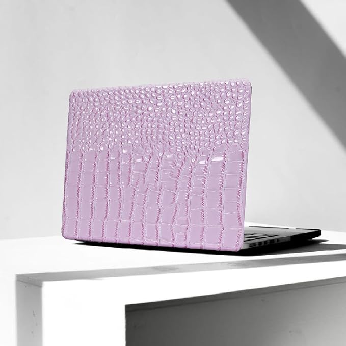 Compatible with Crocodile MacBook Air 13 inch Case 2021 2020 2019 2018 M1 A2337 A2179 A1932, Textured Elegant Luxury Aligator Skin Snakeskin PU Leather Hard Shell & Keyboard Cover, Lilac