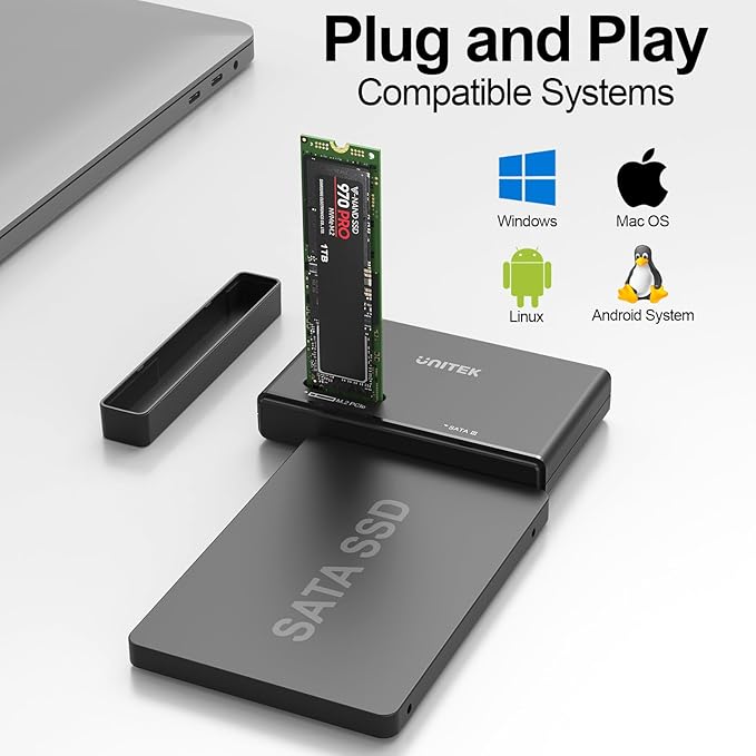 Unitek M.2 NVMe SSD Enclosure Adapter – 10 Gbps Hard Drive Reader Tool Free Pcie NVMe Adapter External USB 3.2 M2 SATA Case Converter Supports M Key Any Sizes M.2 2.5" /3.5" SATA Solid State Drive