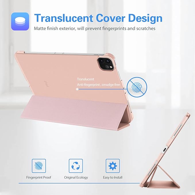ProCase for iPad Pro 11 Inch Case 2022/2021/2020/2018(4th/3rd/2nd/1st Generation), iPad Pro 11" Slim Stand Hard Back Cover Shell Smart Folio Compatible with Pencil/Support Auto Wake/Sleep -Rosegold