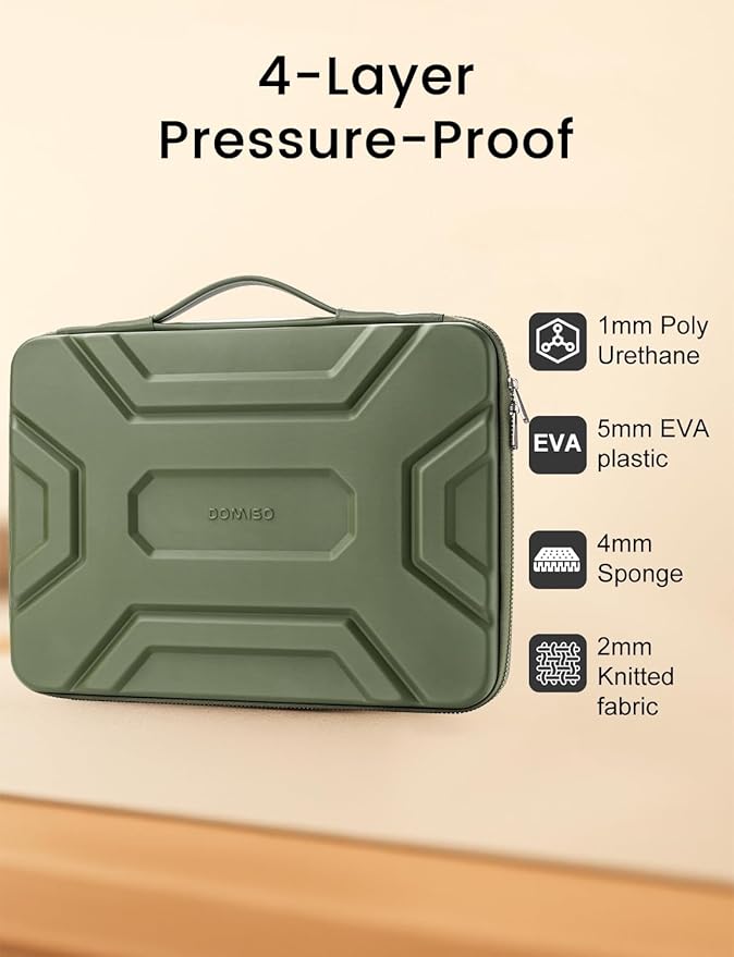 DOMISO 14 inch Laptop Sleeve with Handle, Shockproof & Waterproof EVA Protective Laptop case, Hard Laptop Sleeve for 14" HP Dell Asus Lenovo Laptop, Green