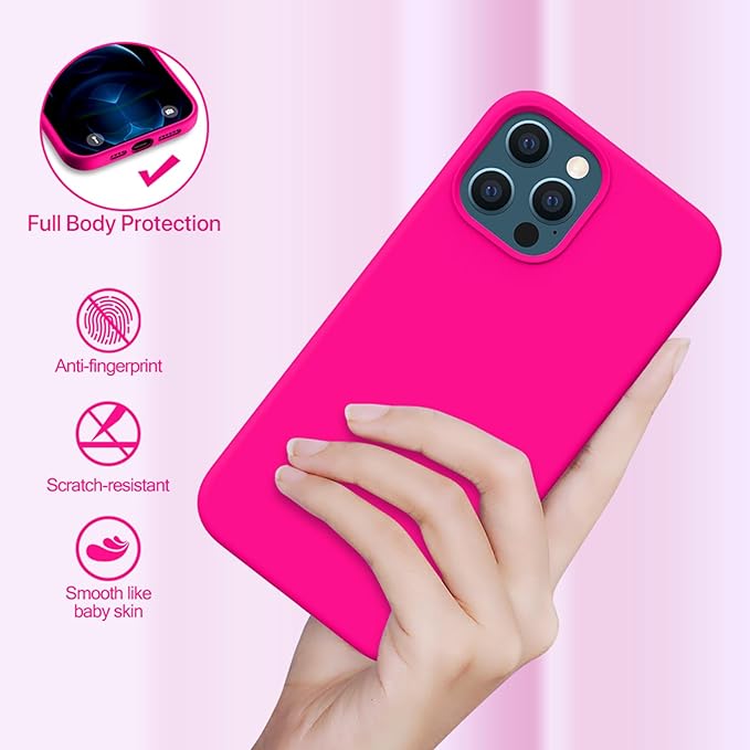 Miracase Compatible with iPhone 12 Pro Max Case, [Soft Anti-Scratch Microfiber Lining], Liquid Silicone Case Gel Rubber Shockproof Drop Protection Phone Case for 12 Pro Max, Hot Pink