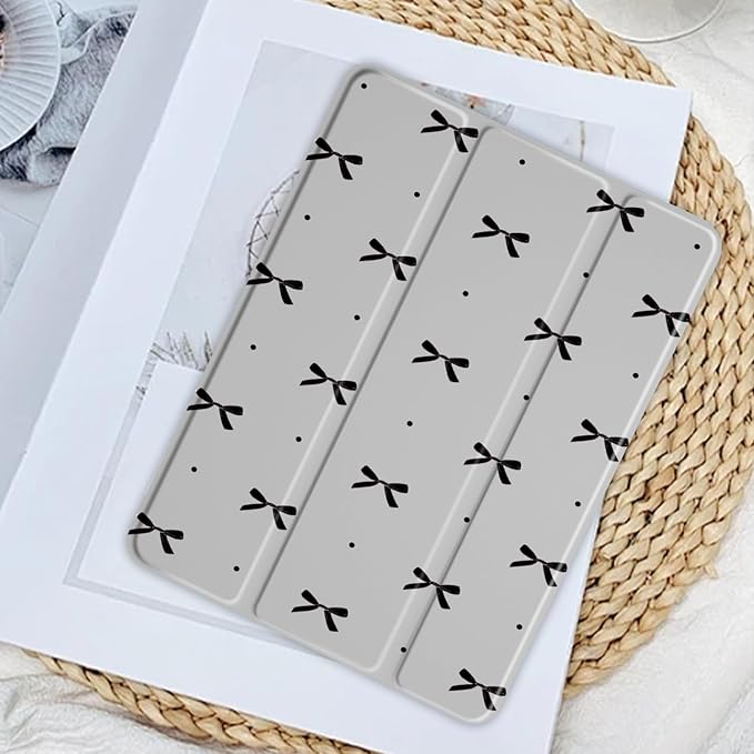 JOYLAND Cute Girly Bowknot Case for iPad (A16) 11th Gen 2025 11-inch/10th Gen 2022 10.9 inch, Clear Acrylic Hard Back Grey Case with Pencil Holder Trifold Stand Tablet Cover for Women