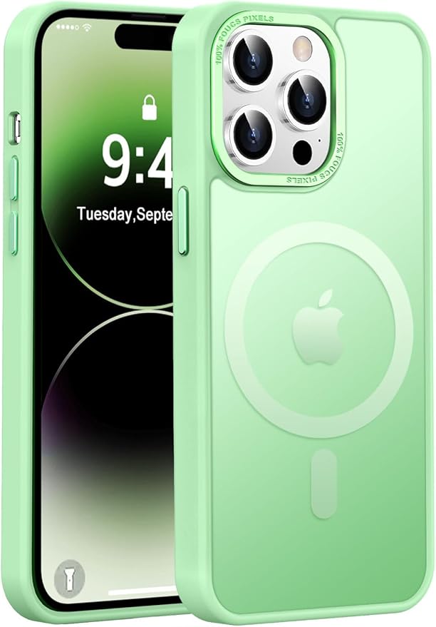 Newfuture Designed for iPhone 14 Pro Case with Magnetic [13 FT Military Drop Protection] [Compatible with Magsafe] Slim Translucent Matte Shockproof with Anti-Fingerprint Phone Case, Matcha Green