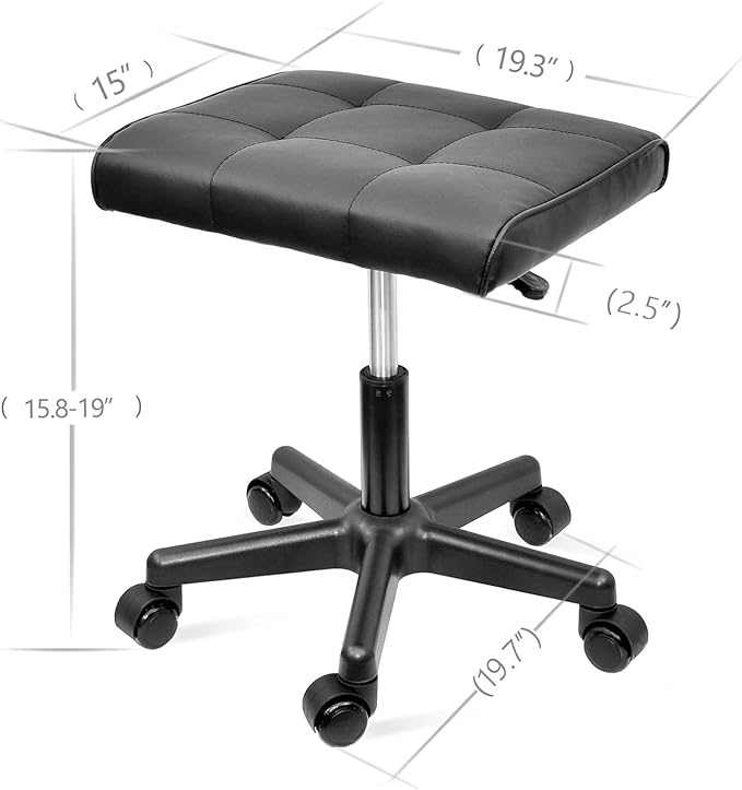 Footrest Under Desk Leg Rest Ottoman Adjustable Height Foot Stool with Wheels Leather Footrest for Home Office