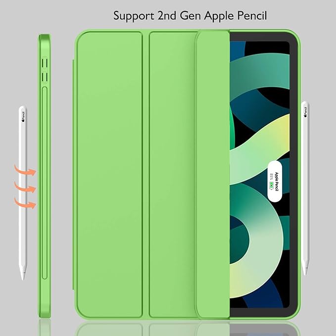 iMieet iPad Air 11 Inch Case M4/M3/M2(2026/2025/2024), iPad Air 5th/4th Generation Case 2022/2020 10.9 Inch with Pencil Holder,Trifold Stand Smart Case with Soft TPU Back(Grass Green)