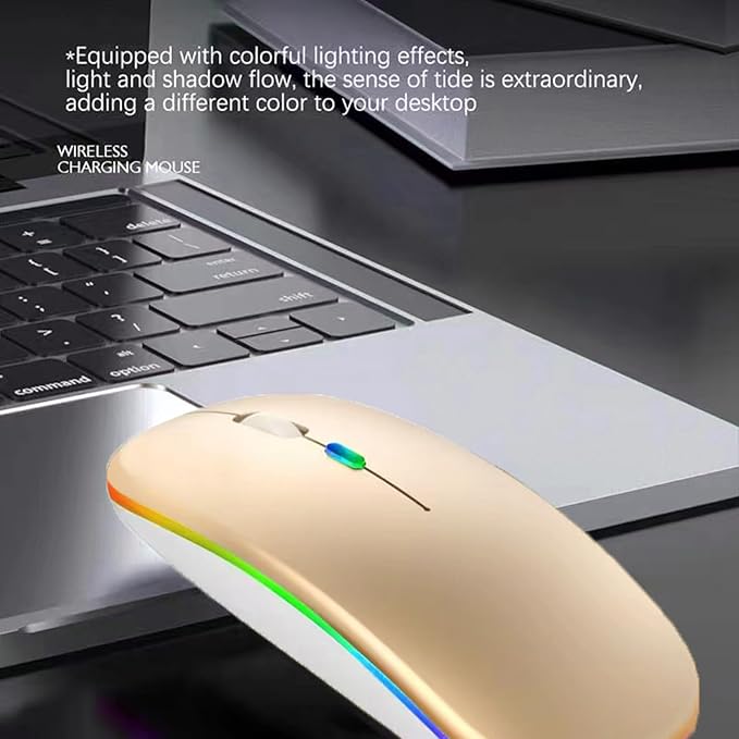 Guiheng Wireless Bluetooth Mouse,LED Dual Mode Rechargeable Silent Slim Laptop Mouse,Portable(BT5.2+USB Receiver) Dual Mode Computer Mice,for Laptop,Desktop Computer,ipad Tablet,Phone,TV (Gold)
