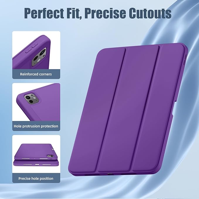 Kidopire New Compatible with iPad Pro 11 Inch Case (M4 2024/M5 2025) with Pencil Holder, Smart Cover with Protective Trifold Stand & Soft TPU Back, Auto Wake/Sleep, Support Pencil Pro, Dark Purple