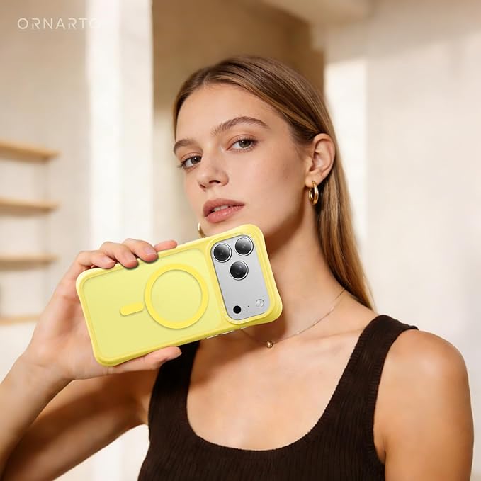 ORNARTO Magnetic for iPhone 17 Pro Max Case, 20FT Military-Grade Drop Protection, Compatible with MagSafe, Slim Shockproof Translucent Matte Phone Case for iPhone 17 Pro Max 6.9", Light Yellow