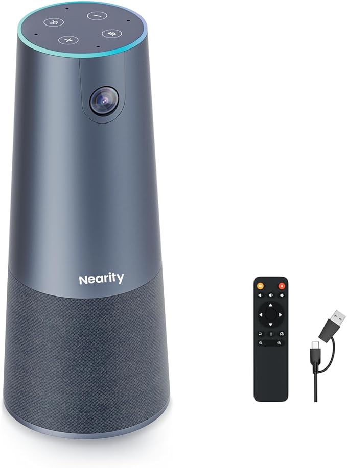 NEARITY C45 2K Video Conference Webcam with Microphone and Speaker, All-in-One Camera with 4 Noise Cancelling Microphone, 5X Zoom FHD Webcam AI Auto-Framing Plug-and-Play for Zoom/Teams/Google Meet