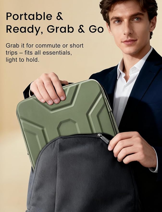 DOMISO 14 inch Laptop Sleeve with Handle, Shockproof & Waterproof EVA Protective Laptop case, Hard Laptop Sleeve for 14" HP Dell Asus Lenovo Laptop, Green