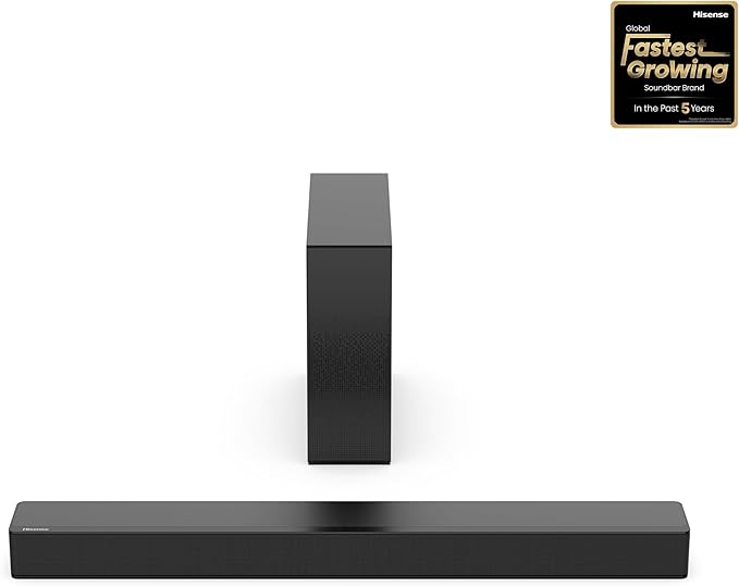 Hisense HS2100 2.1 Ch 240W Sound Bar with Wireless Subwoofer - DTS Virtual X, Dolby Audio, Ezplay, 6 EQ Modes, HDMI ARC, Bluetooth 5.3