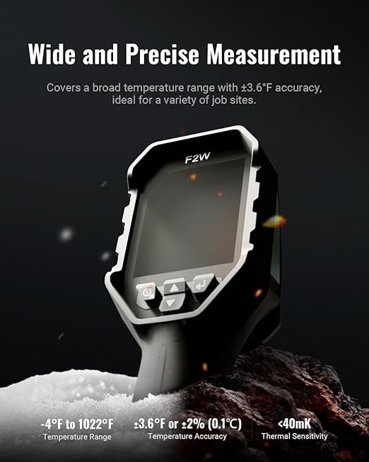F2W Thermal Camera 256x192 IR Resolution,640x480 Super Resolution Thermal Imaging Camera, IntellFault Intelligent Scene,3.2" Screen,25Hz,-4°F to 1022°F,App Image Transfer & PC Analysis,Case