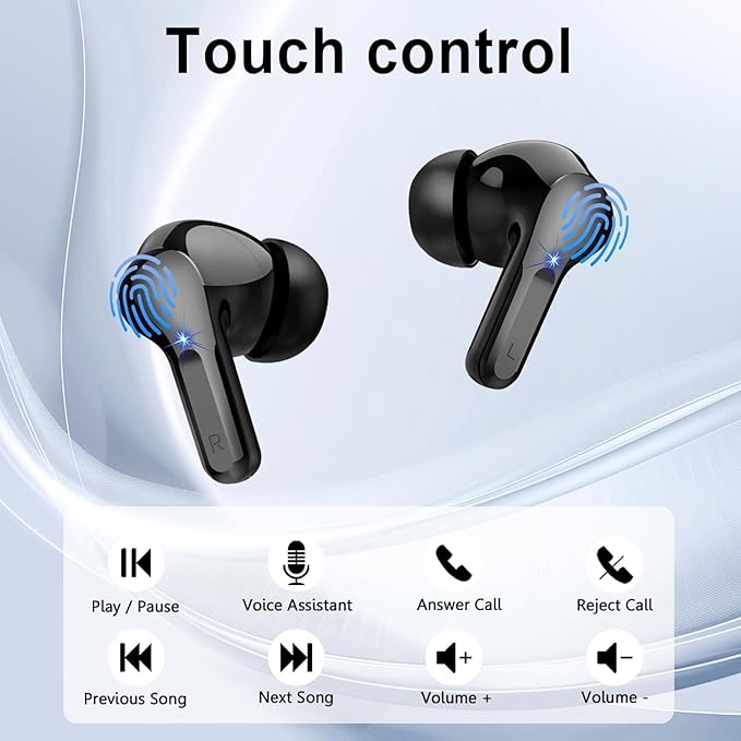 Wireless Earbuds, Bluetooth Headphones 5.4 HiFi Stereo, Ear Buds with 4 ENC Noise Cancelling Mics, 48H Bluetooth Earbuds with Dual LED Display, IP7 Waterproof in Ear Earphones for Android iOS, Black