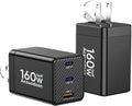 [2 Pack] USB C Charger Block 160W, 3-Port GaN Super Fast Charger, Dual 65W Type C Charging Block, Foldable QC3.0 Laptop Fast Charging Adapter for MacBook, iPhone, Samsung, Galaxy, iPad, Android, Black