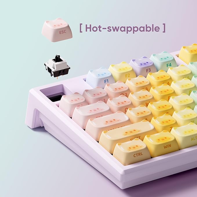 MONSGEEK AKKO MG108B Colorful Cats Mechanical Keyboard Hot-Swappable Multi-Mode Gaming Keyboard with PBT Dye-Sub Mao Profile Keycaps Pre Lubed Piano Switch