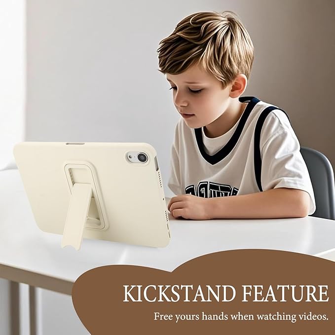 Case for iPad mini 7th & 6th Gen with Kickstand, Soft TPU + Hard PC Ultimate Delicate Touch Feeling Shockproof Protective Back Cover for iPad mini 7th 6th Women Men, Beige