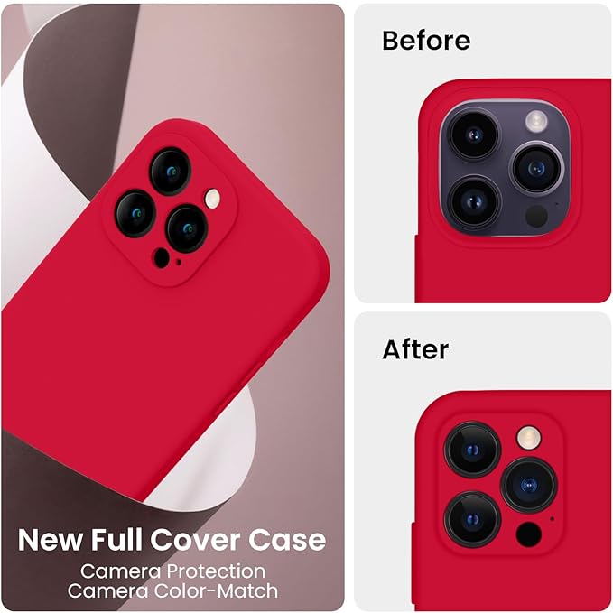 FireNova Designed for iPhone 14 Pro Max Case, Silicone Upgraded [Camera Protection] Case, Soft Anti-Scratch Microfiber Lining Inside, 6.7 inch, Deep Red