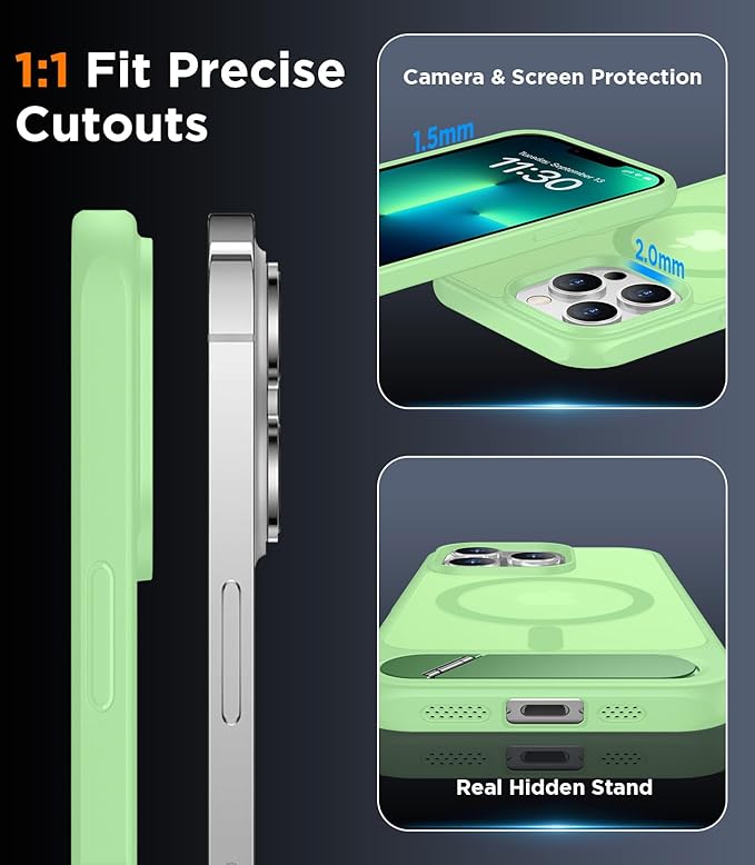 Magnetic Compatible with iPhone 13 Pro Max Case, [Built-in Invisible Kickstand][Compatible with MagSafe][Military Grade Shockproof] Slim Translucent Matte Phone Case for iPhone 13 Pro Max 6.7"