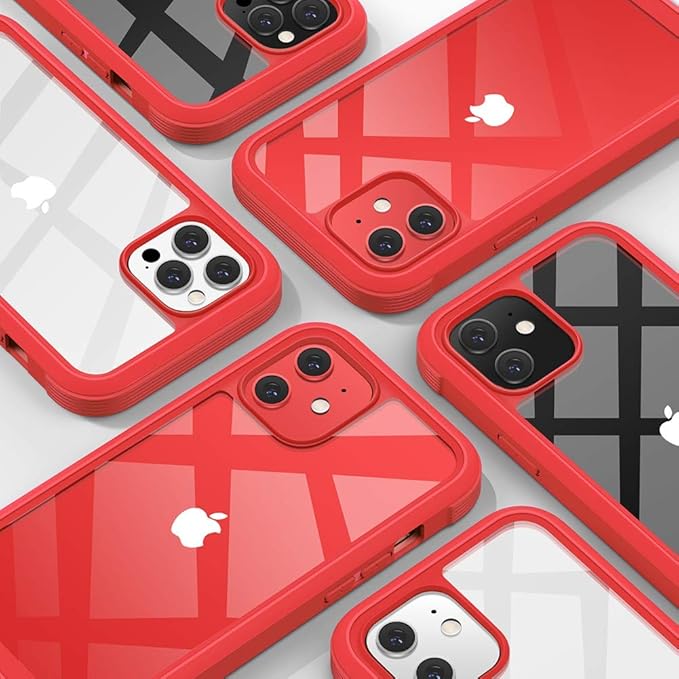 Diaclara Designed for iPhone 12/12 Pro Case, Full Body Rugged with Built-in Touch Sensitive Anti-Scratch Screen Protector, Soft TPU Bumper Case for iPhone 12/12 Pro 6.1" (Red and Clear)