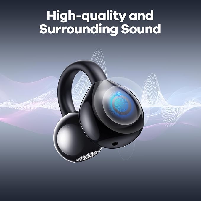 Wireless Earbuds Open Ear Clip On Headphones with LED Digital Display Charging Case Touch Control Bluetooth 5.4 Air Conduction Sport Earphones for Running Fitness, Dark Grey