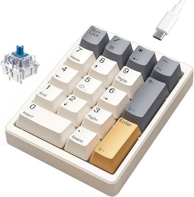 Kisnt KN17 Wired Mechanical Number Pad- 17 Keys Hot Swappable Numpad with White Backlight& PBT Keycaps for Laptop PC Compact Keyboards(Retro Beige, Blue Switch)