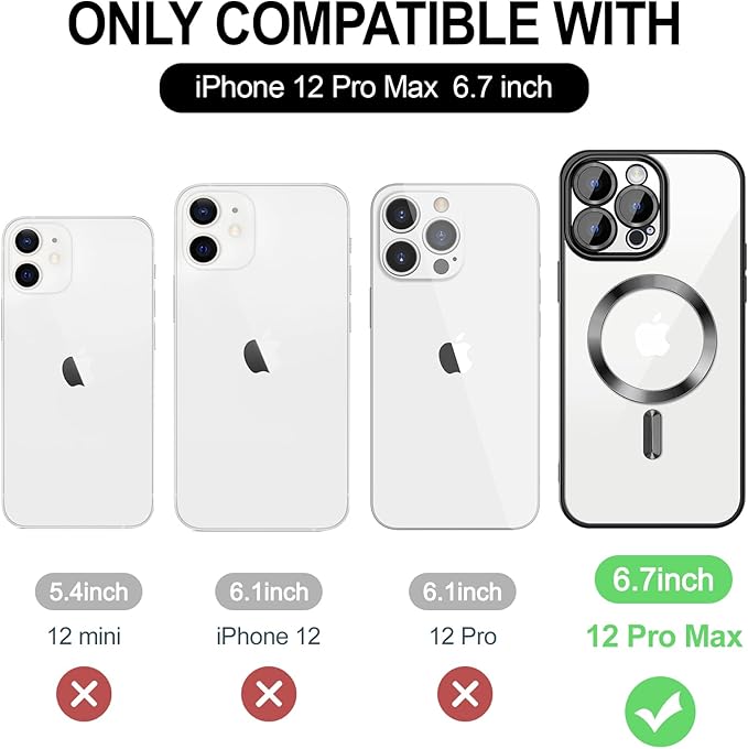 Hython Magnetic Clear for iPhone 12 Pro Max Case with Camera Lens Protector [Compatible with MagSafe] Plating Edge Slim Soft TPU Cover Protective Phone Case for iPhone 12 Pro Max 6.7", Black