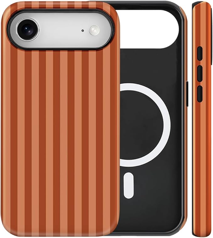 Magnetic for iPhone 17 Air Case Cute Stripes Phone Case, Shockproof Slim TPU and Hard PC Protective Phone Cover Compatible with MagSafe Designed for Women Girls, Deep Brown