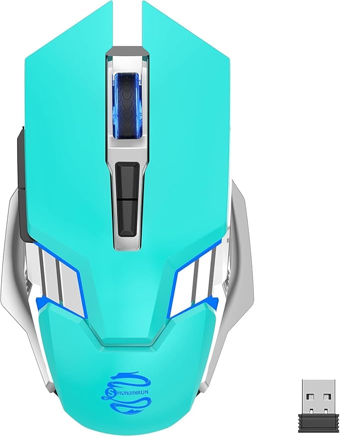 Bluetooth Gaming Mouse, RGB Rechargeable USB Wireless Mouse, Quiet Click, LED Backlit, Ergonomic, with Side Button, 6 Button, DPI Adjustable, Computer Mice for Laptop PC MacBook Chromebook - Green