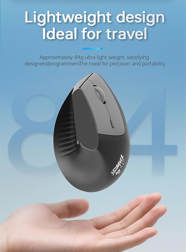 Lomiluskr Ergonomic Wireless Mouse Rechargeable, 2.4G/Bluetooth Dual Mode, Lightweight Soundless Cordless Mice, Compatible with Notebook, PC, Tablet, Smartphone (Black)