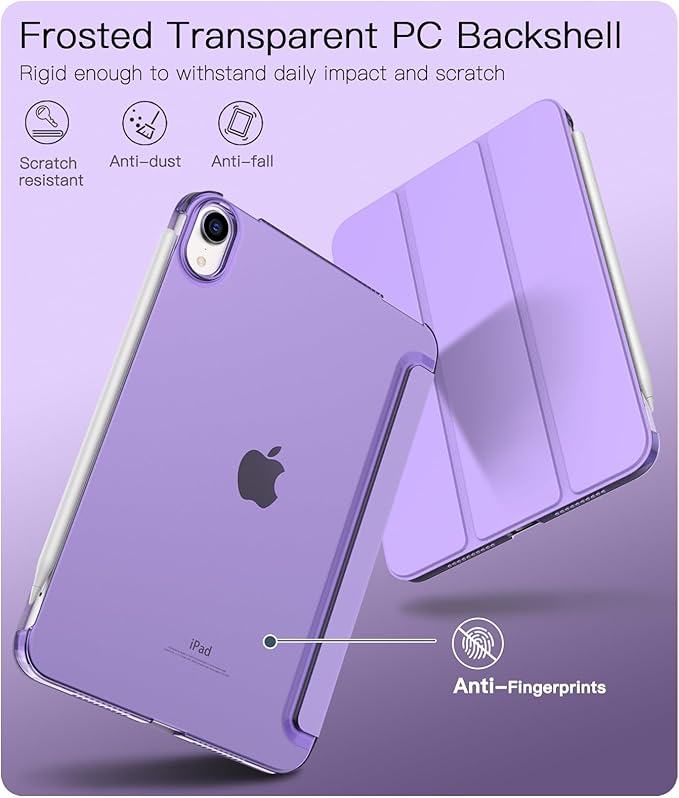 TiMOVO Case for iPad mini 7 A17 Pro 8.3-inch 2024, iPad mini 6th Generation Case, Slim Translucent Hard Back Folio Cover Support Touch ID & Apple Pencil Charging, Auto Wake/Sleep, Lilac