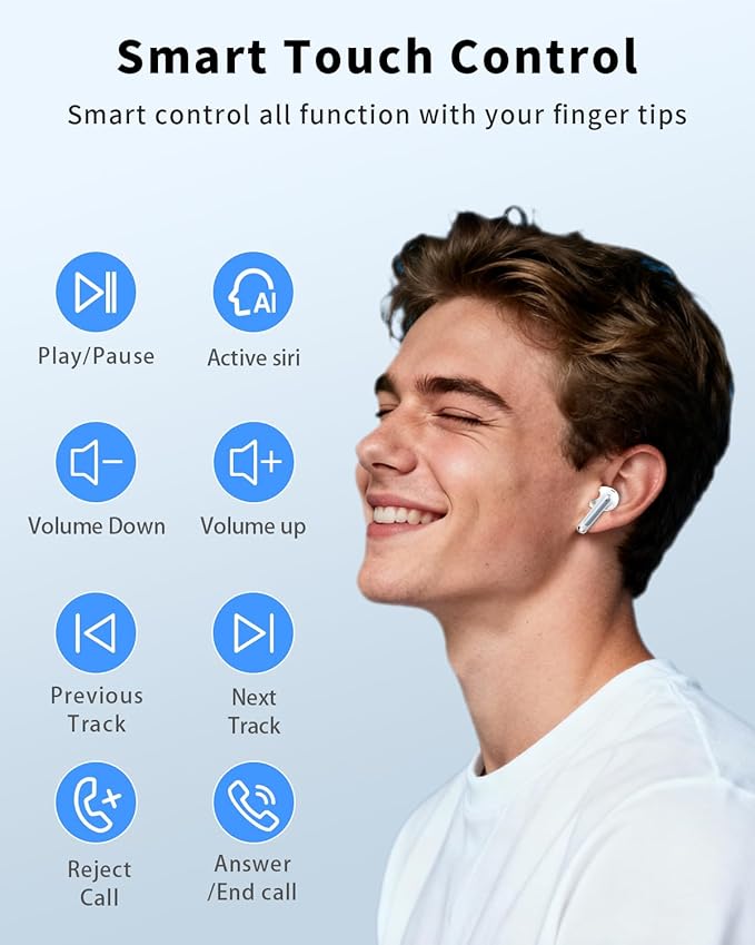 Wireless Earbuds, Bluetooth 5.4 Headphones with 50H Playback, Deep Bass Stereo Ear Buds Clear Calls with LED Power Display, IPX7 Waterproof, in-Ear Earphones with Mic for Phone/Android/iPad, Ash Gray