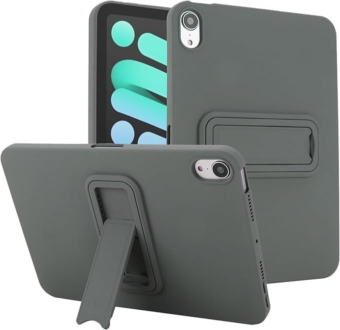 Case for iPad mini 7th & 6th Gen with Kickstand, Soft TPU + Hard PC Ultimate Delicate Touch Feeling Shockproof Protective Back Cover for iPad mini 7th 6th Women Men, Gray