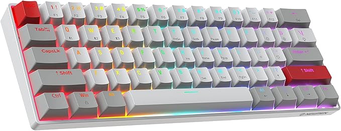 Newmen GM610 60% Wireless Mechanical Keyboard,Wired/Bluetooth/2.4G RGB Backlit,61 Anti-Ghosting Keys,Programmable,Hot-Swappable Gaming Keyboard,for PC Windows Mac Laptop Computer(Linear Red Switch)