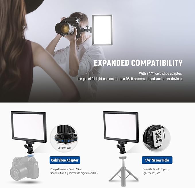 NEEWER Basics 9" LED Video Light Panel, 3200-5600K Edge Lit Dimmable Camera Soft Key Lighting, CRI95+ 800Lux 4000mAh Rechargeable for Video Recording Streaming Selfie Vlog Studio Photography, NL-120B