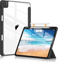 Soke Case for iPad Pro 12.9 Inch (6th/5th/4th/3rd Generation, 2022/2021/2020/2018) - Pencil Holder + Auto Sleep/Wake + Camera Protection, Transparent Shockproof Back Cover,Black