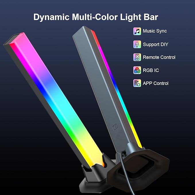 velted RGB Light Bar, Smart Music Sync RGB IC LED Lights Bars, USB Powered Ambient Lighting, Remote Control Color Changing Gaming TV Backlight, for PC Room Monitor Desk