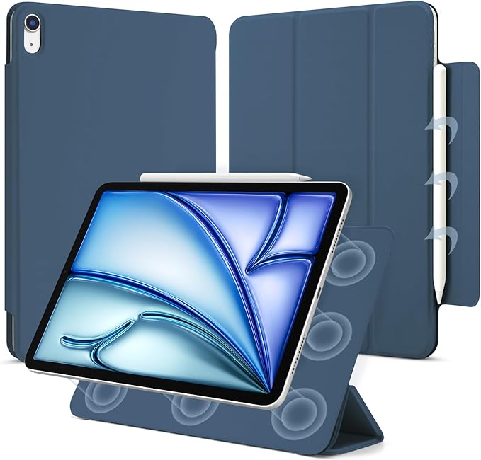for iPad Air 13 inch M4/M3/M2 Case (2026/2025/2024,Model A3268/A3269/A3271), Auto Sleep/Wake and Magnetic Closure, Trifold Stand Case, PU Leather Cover, Support Apple Pencil Pro, Dark Blue