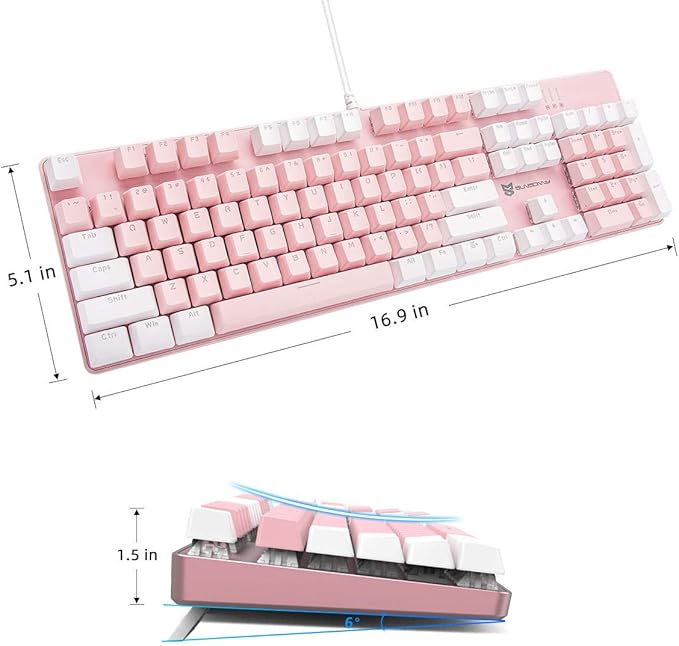 Qisan 104 Mechanical Keyboard for Gaming | Large Size USB White Backlit Gaming Keyboard Wired | US Layout Blue Switches Hot Swappable Mechanical Clicky Keyboards Compatible with PC & Laptop