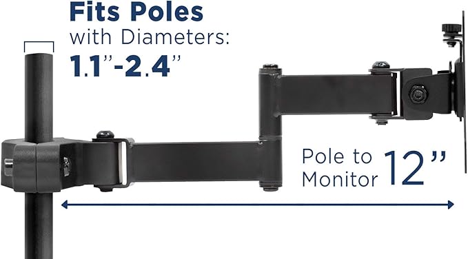 Mount-It! Universal Full Motion Steel Pole Mount with Articulating Arm and Removable VESA Plate for 17 to 32 Inch Monitors & TVs, VESA 75x75 & 100x100 Compatible, Black (MI-391) (Pack of 2)