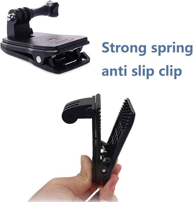 2 Pack 360 Rotation Backpack Fast Clip Clamp Mount for Gopro Hero 13, 12, 11, 10, 9, 8, 7, 6, 5, 4, Session, 3+, 3, 2, 1, Hero (2018) for DJI Osmo and Other Action Cameras
