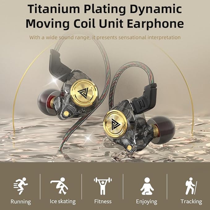 Wired Gaming Earbuds 2 Pack, Ak3file in Ear Monitors, Deep Bass Sound Wired Earbuds, HiFi in Ear Headphones with 1DD 10mm Dynamic Driver, IEM for Music Gaming Video Calling (Black+Black)