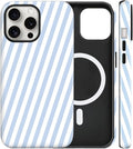 Magnetic for iPhone 13/14 Case Cute Diagonal Stripes Phone Case, Shockproof Slim TPU and Hard PC Protective Phone Cover Compatible with MagSafe Designed for Women Girls,Blue