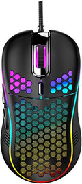 Techsea Honeycomb Wired Gaming Mouse with RGB On/Off Switch, 7200 Adjustable DPI, Ergonomic Lightweight Design & High Precision Sensor for PC/Mac Gamers (Black)