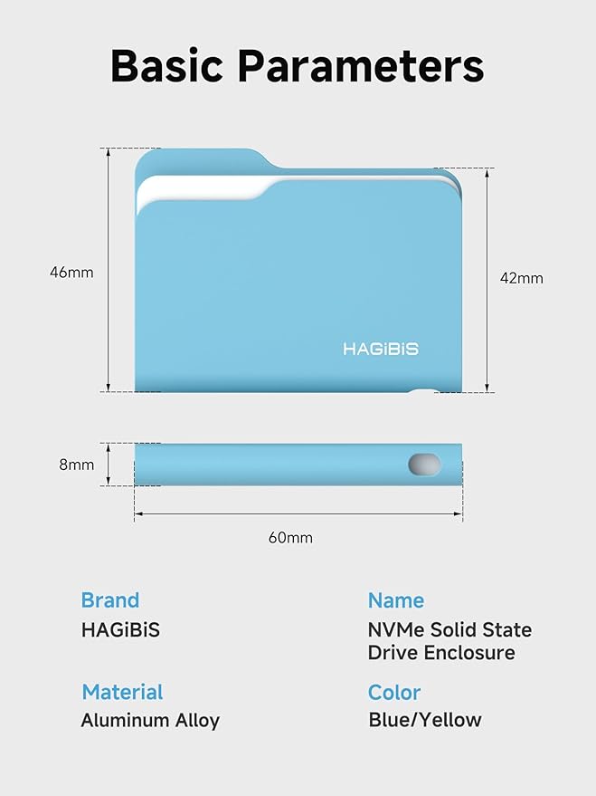 Hagibis SSD Enclosure, Folder Style USB 3.2 Gen2 10Gbps to NVMe PCI-E M.2 SSD Case, M.2 External Hard Drive Enclosure for MacBook Laptop iPad Android iPhone 17 Pro Max (Blue only 2230)