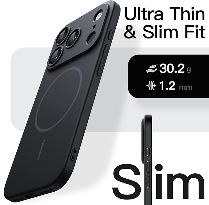 JETech Magnetic Slim Case for iPhone 17 Pro Max 6.9-Inch, Compatible with MagSafe, Ultra-Thin Lightweight Minimalist Phone Cover with Matte Finish and Full Camera Lens Protection (Black)
