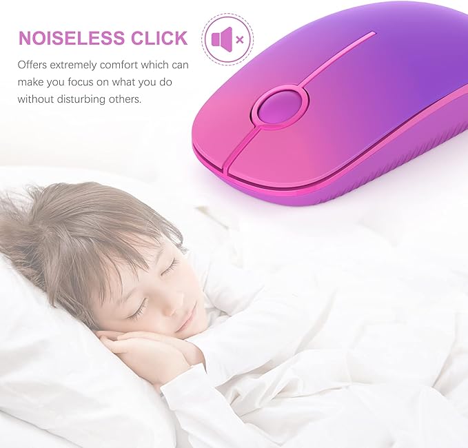 Unipows Wireless Mouse - 2.4G Slim Portable Computer Mouse with Nano Receiver, Less Noise Mobile Optical Mice for Notebook, PC, Laptop, Computer, Mac (Gradient Purple)