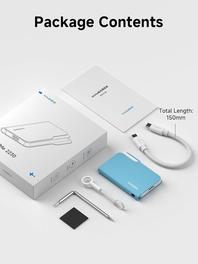 Hagibis SSD Enclosure, Folder Style USB 3.2 Gen2 10Gbps to NVMe PCI-E M.2 SSD Case, M.2 External Hard Drive Enclosure for MacBook Laptop iPad Android iPhone 17 Pro Max (Blue only 2230)